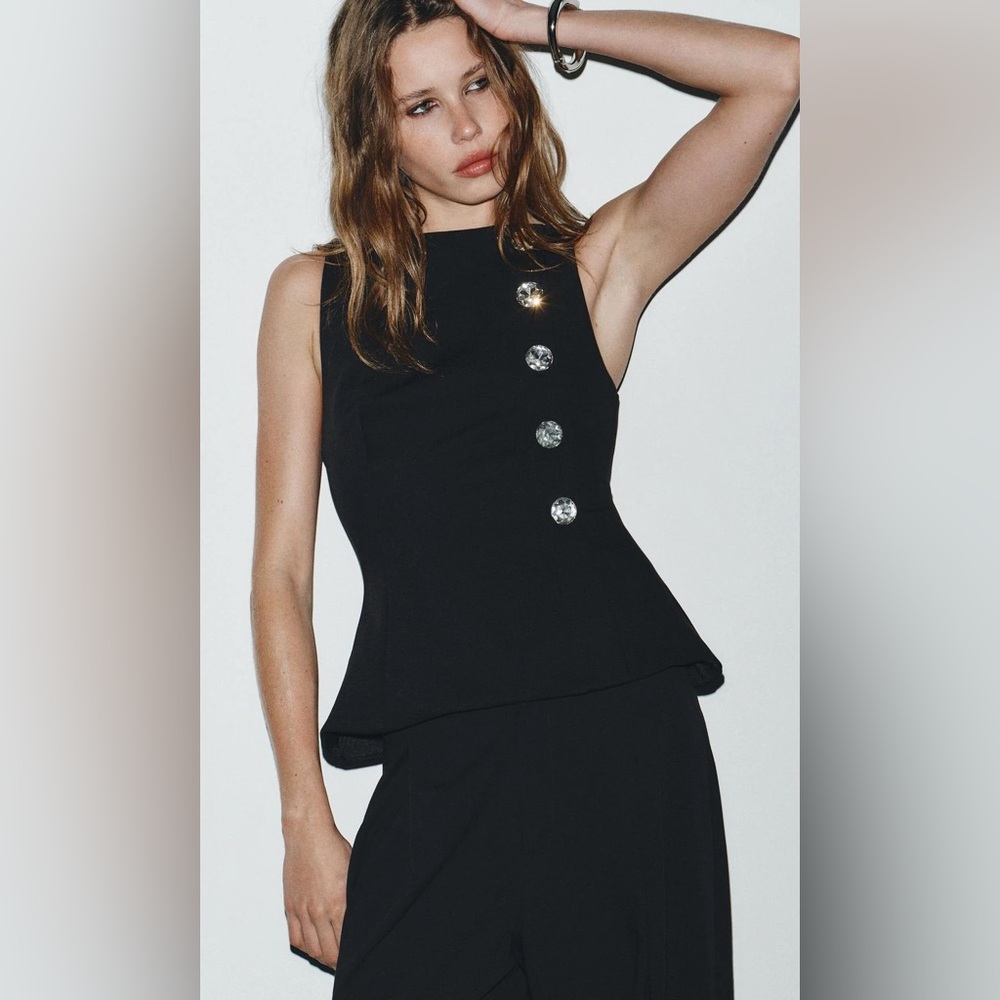 Zara Black Top with Silver Buttons